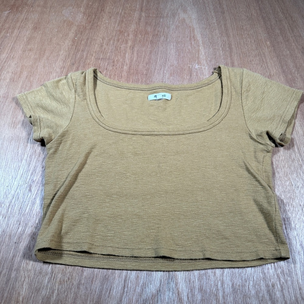 Madewell Crop Top Women Small Gold NF473 Scoop Neck Short Sleeve Cotton Modal